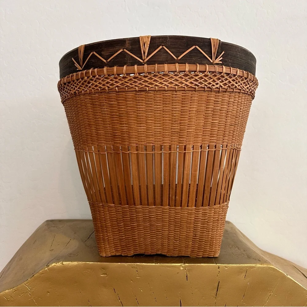 Vintage 1960s Japanese/Thai Woven bamboo harvest decorative basket-14” tall